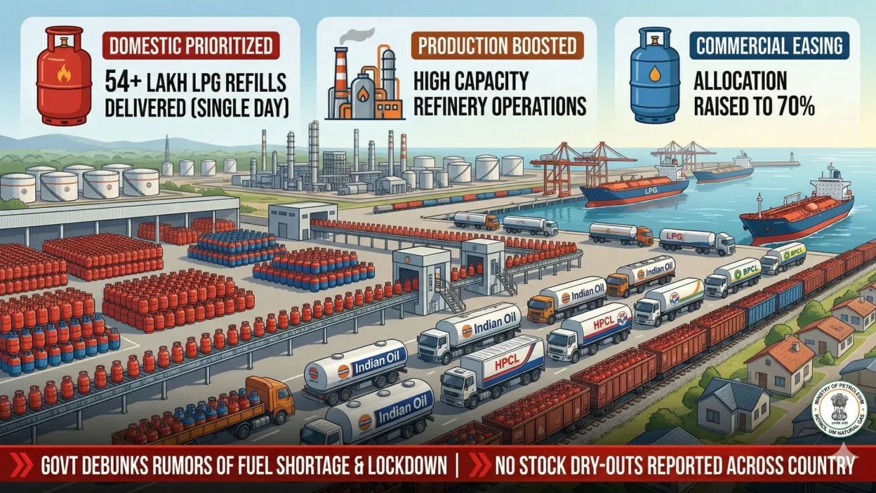 Govt Debunks Fuel Shortage Rumors: 54 Lakh LPG Cylinders Delivered as Commercial Quota Rises to 70%